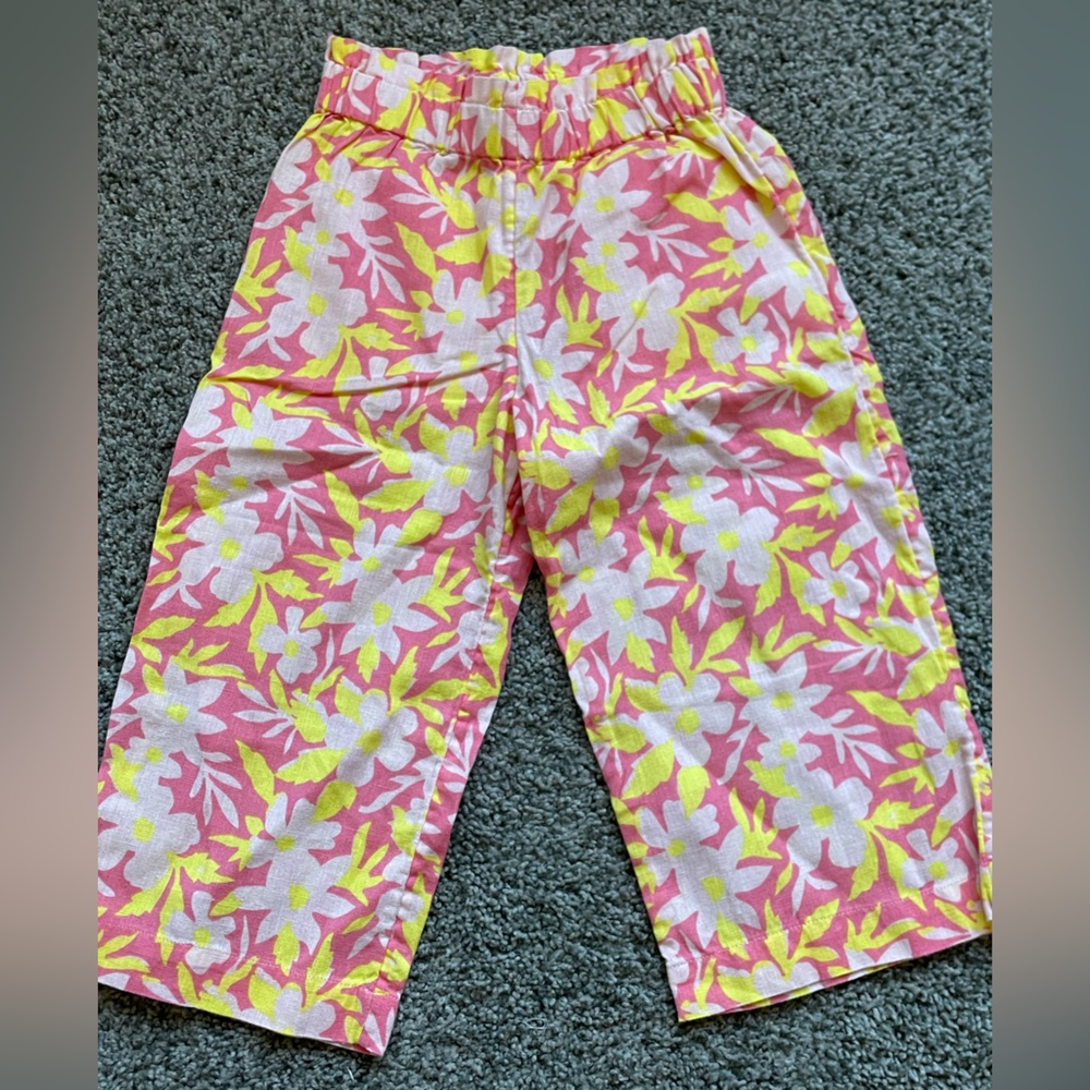 Bonton 100% Cotton Pink and Yellow Floral Wide-Legged Pants (kids 4)